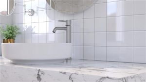 3D rendering closeup illustration of a modern vanity unit.