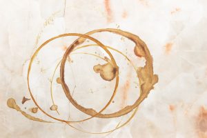 Spot from a cup of coffee on white marble table, Coffee Stains Set. coffee paint stains